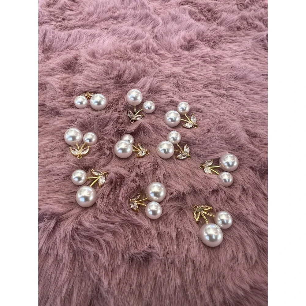10 Pcs Cherry Charms Alloy‎ Rhinestone Cherry Pendant Cute Fruit Charm